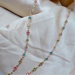 Minimalist gold filled necklace with colored zirconia